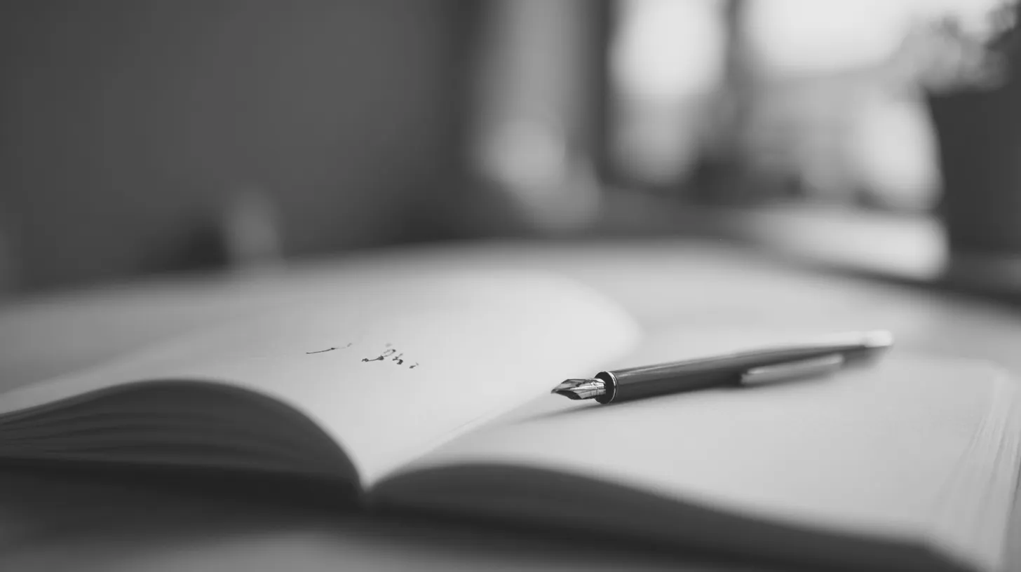 書きかけで止まっている白紙のノートと万年筆